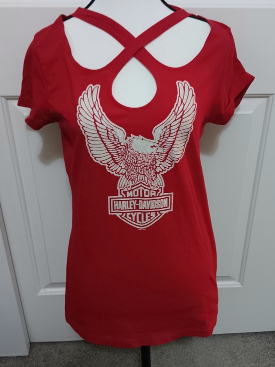 Harley-Davidson Tops - Harley-Davidson Red Eagle Graphic Short Sleeve Tee with Crisscross Back